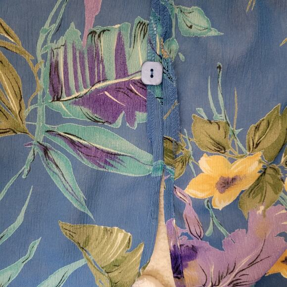 Susan Graver Style Size XL Button Front Sheer Tropical Crinkle Chiffon Tunic Top - Picture 8 of 15